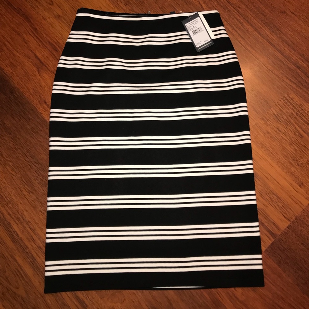 Black and white striped pencil skirt